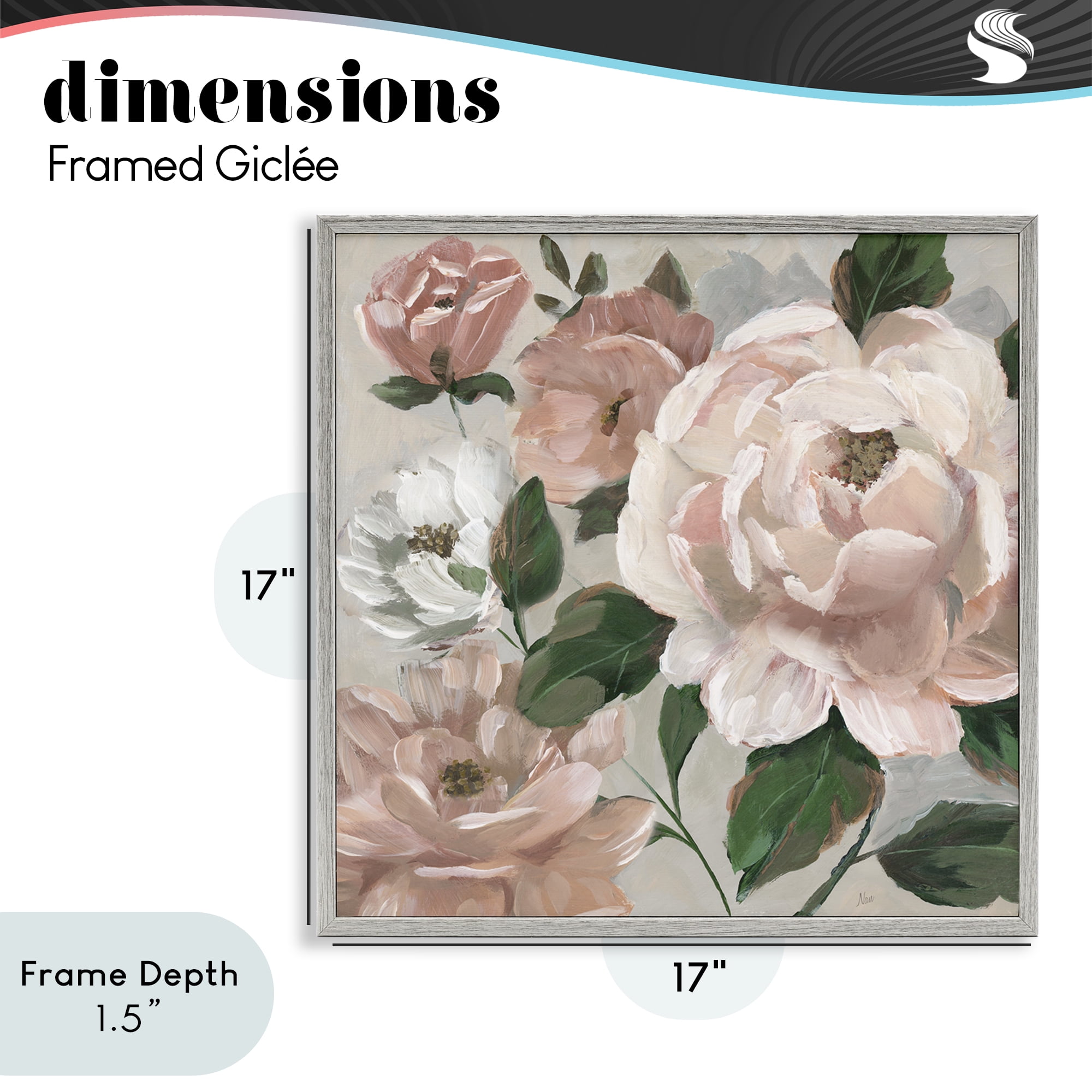 Stupell Industries Delicate Blush Peonies with Leaves Gray Framed Giclee Art, design by Nan