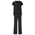 thumbnail image 6 of Lounge Wear for Women 2 Piece Set Women's 2 Piece Lounge Sets Ribbed Knit Short Sleeve V Neck Pullover Tops Wide Leg Pants Spring Summer Outfits, 6 of 8