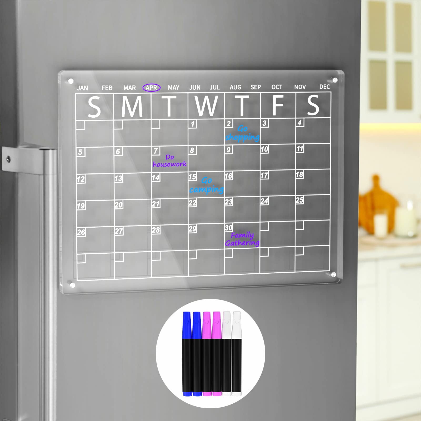 Acrylic Magnetic Dry Erase Board,MOOACE Adhesive Calendar Planner Board for  Fridge and Wall Set of 2,Includes 6 Magnetic Markers with 3 Colors,Pen