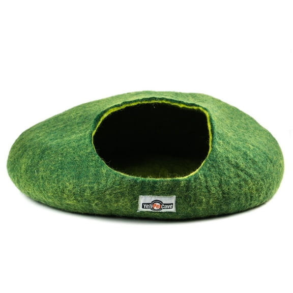 Yeti Pet Cave Bed for Cats, Small Dogs, and Other Small Pets or Critters, 100% New Zealand Wool, Green, 1 Count