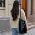 thumbnail image 6 of Womens Loose Crop Pea Coat Wool Blend Short Overcoat Casual Stand Collar Winter Outerwear, 6 of 7