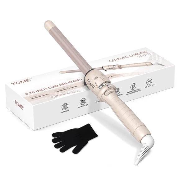 ToMe 3/4 Inch Curling Wand, Ceramic Small Barrel Curling Iron for Short & Long Hair with Glove Included, 180-410℉ Adjustable