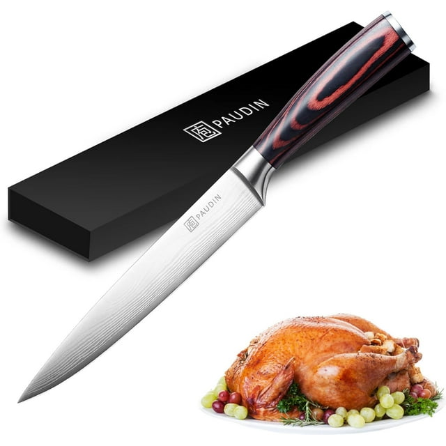 Slicing Carving Knife - PAUDIN Razor Sharp Sashimi Knife, 8 Inch Nonstick Sushi Knife, High Carbon Stainless Steel Kitchen Knife with Ergonomic Handle