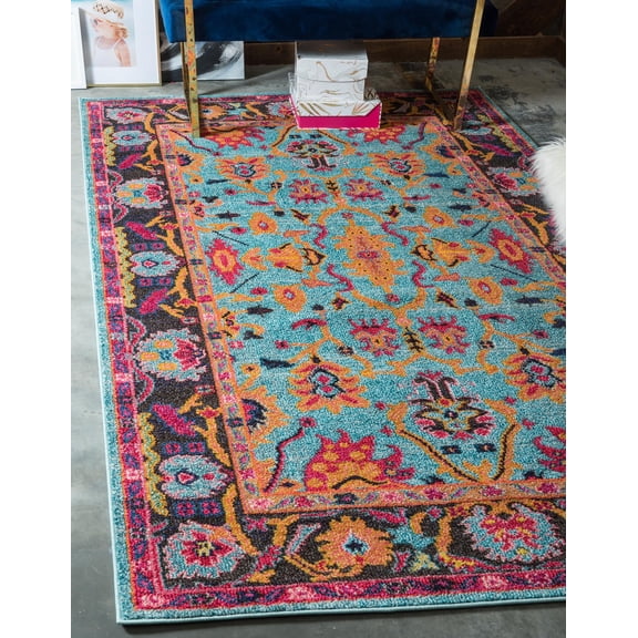 Unique Loom Flamenco Medici Rug , 5' 0" x 8' 0" ,Light Blue