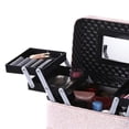 thumbnail image 2 of Caja de almacenamiento de cosméticos de cuero PU, bolsa de aseo portátil grande de alta capacidad para viajes, apertura de 4 lados, color rosa, 2 of 5