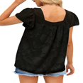 thumbnail image 4 of T-shirt pour Femmes à Encolure Carrée, Manches Courtes, Jacquard, Coupe Ample, Hauts d'Été, 4 of 5