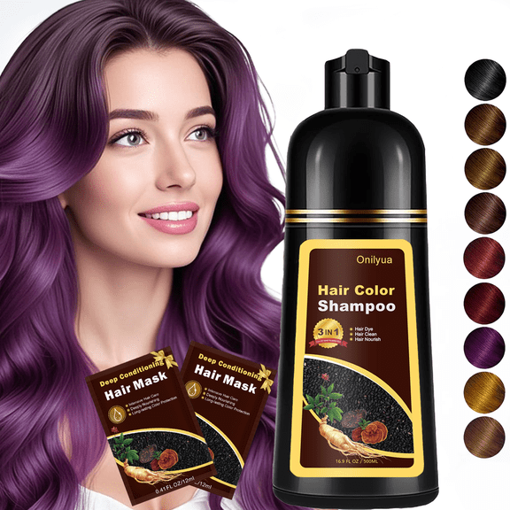 Hair Dye Shampoo 3 in 1, Long-Lasting Hair Color Shampoo with Herbal Ingredients, Instant Magic Hair Dye, Easy Application Shampoo Para Canas for Women Men 16.9 Fl Oz (Purple)