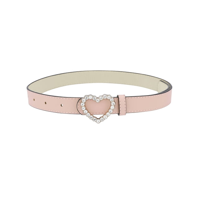 CINTURÓN CHIC Inspirador para Mujeres con Hebilla en Forma de Corazón y Cuentas, Cinturones con Hebilla Engastada, Cinturón de Color Sólido para Vestido 40.6x1.3" Rosa Polvoriento
