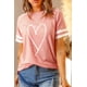thumbnail image 3 of ABPHQTO Camiseta de manga corta a rayas con estampado de corazones y bocetos rosas para mujer, 3 of 5