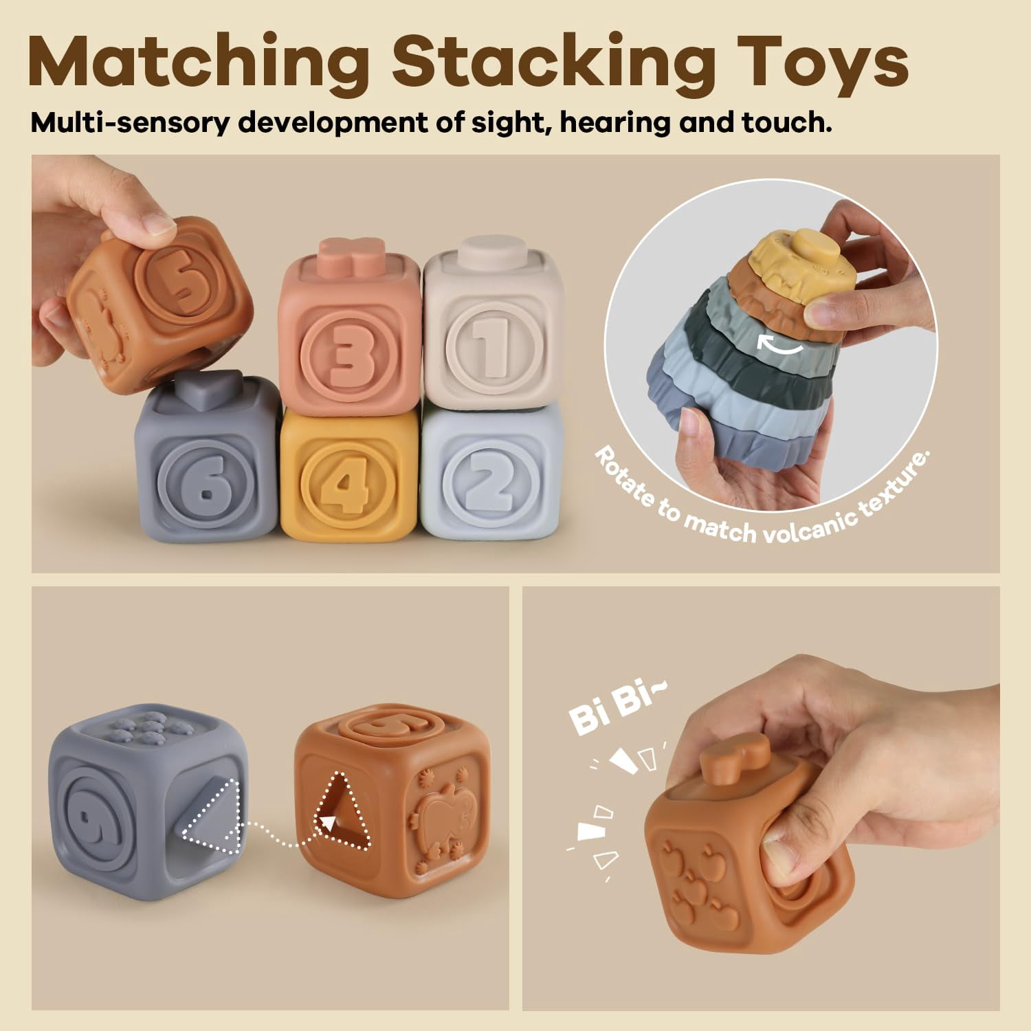 HYPERLIVING Stacking Rings & Nesting Building Blocks for Babies 6 12 18 Months, 14 Pcs Soft Stacker Teething Toys with 2 Dinosaur, Montessori Learning Toys for Infant Toddler Boys Girls