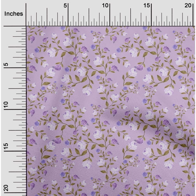oneOone Georgette Viscose Light Purple Fabric Flower & Leaves Watercolor Sewing Material Print Fabric By The Yard 42 Inch Wide
