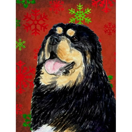 Tibetan Mastiff Red Green Snowflake Christmas Flag