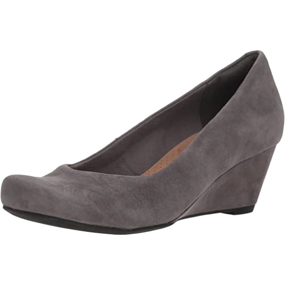 Clarks 26136567: Women's Flores Tulip Grey Suede Wedge Pump (9.5 B(M) US Women)