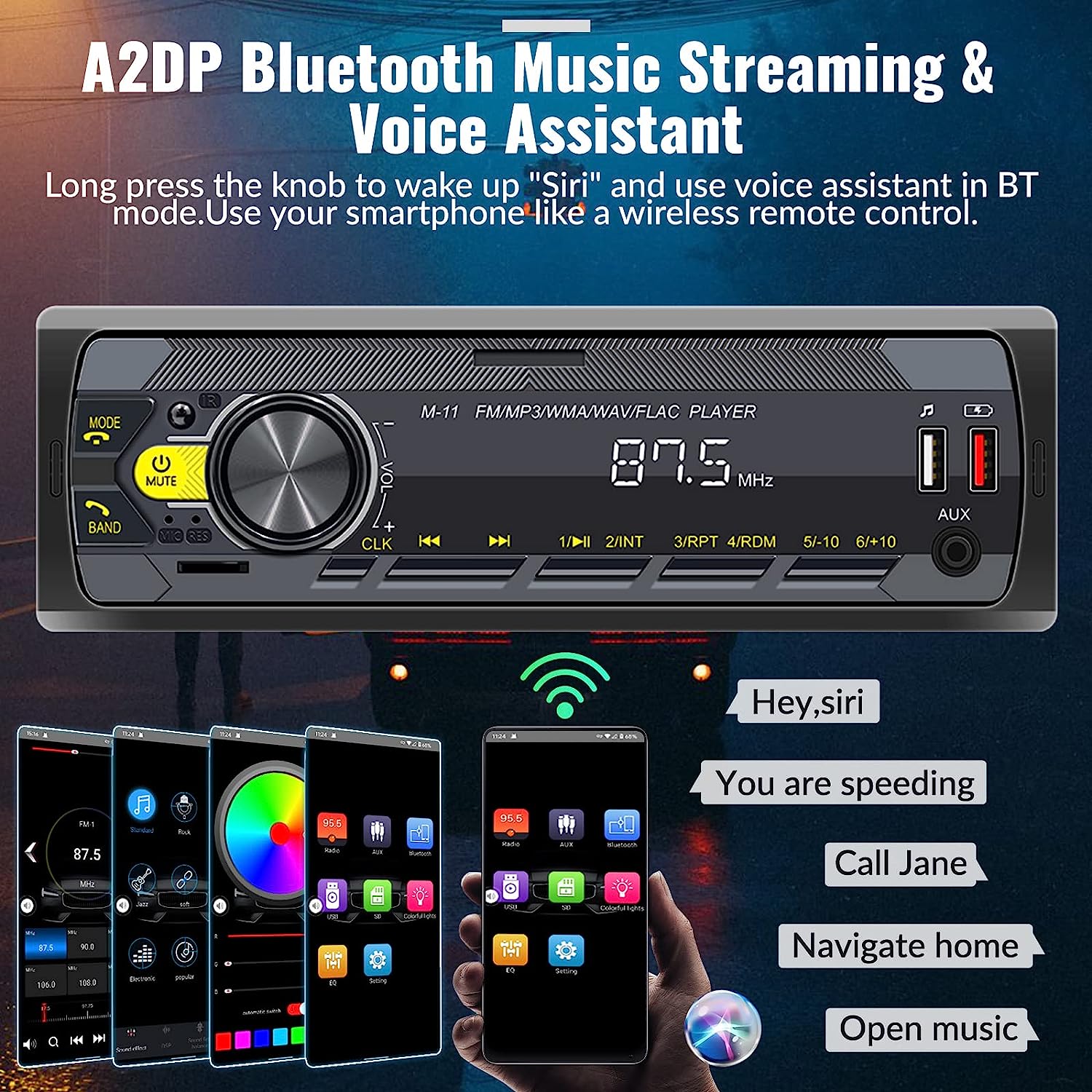 Rimoody Universal Single 1 DIN Car Stereo Radio Bluetooth In-Dash Head Unit Car Multimedia MP3 Player Digital Audio Music FM USB/TF/Aux
