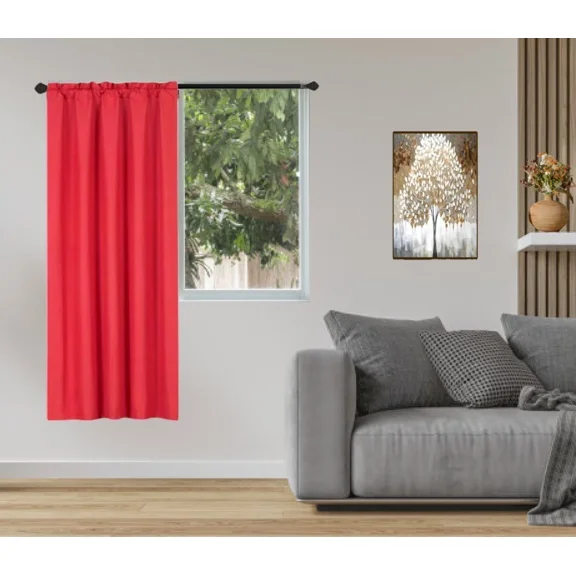 Gorgeous Home Linen 1-Piece 70% Blackout Rod Pocket Solid Window Curtain Panel With Lined Backing 35" X 63" R64 Red