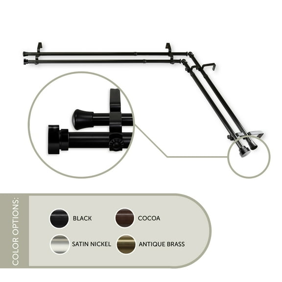 Thornhill Double Corner Window Curtain Rod 13/16 inch 28-48" - Black