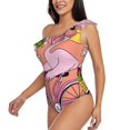 thumbnail image 3 of Picia Flamingo Riding a Bicycle Pattern Women's One Piece Swimsuits,One Shoulder Swimwear Asymmetric ,Ruffle Monokinis Bathing Suits,High Waisted Flattering Bathing Suits-Large, 3 of 8
