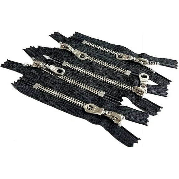 5 Pieces YKK #5 Nickel Silver Teeth with Doughnut Pull Metal Zipper Closed-End for Sewing Bags Crafts Jackets Color Black - Made in The United States (5 Inches)