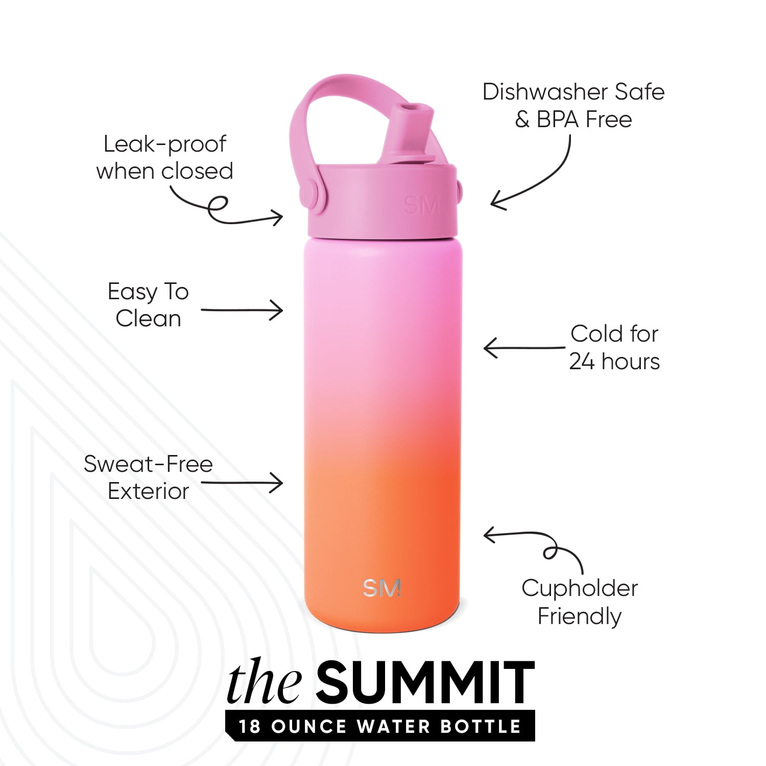 Simple Modern 18 fl oz Insulated Stainless Steel Summit Wide Mouth Water Bottle with Handle and Straw Lid | Sunberry