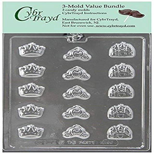 Clear CybrTrayd K168 Princess Decorations Crown Castle Chocolate Candy Mold with Exclusive Copyrighted Molding Instructions Bundle of 3 Coach