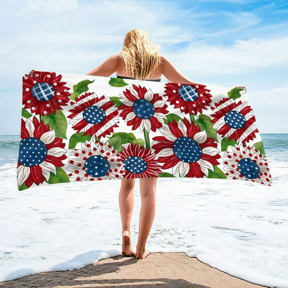 Huge Memorial Day Savings! Boovnll American Flag Beach Towel - 24x47" Red White Blue Stars Stripe Beach Towels, Absorbent Quick Dry Sand Free Beach Towel for Beach, Yoga, Pool, Beach Towels Oversized