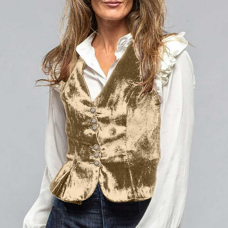 JGGSPWM Women's V Neck Velvet Vest 6 Button Formal JGGSPWM Women's V Neck Velvet Vest 6 Button Formal