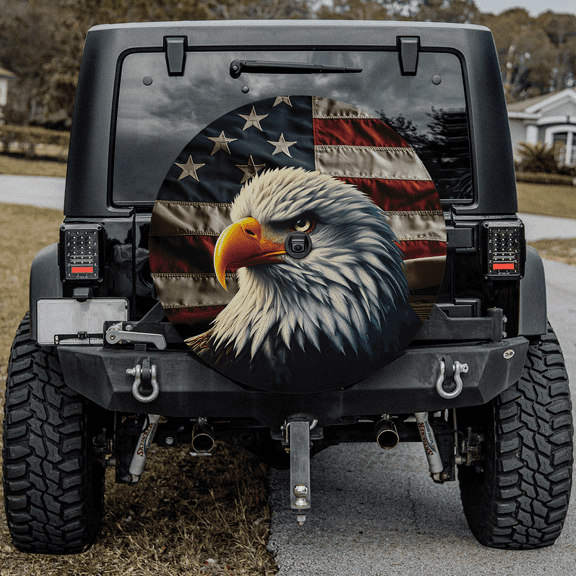 Lotusprinthandmade America Flag Eagle Patriotic Proud Spare Tire Cover With Backup Camera Hole 6 Sizes (27 in.)