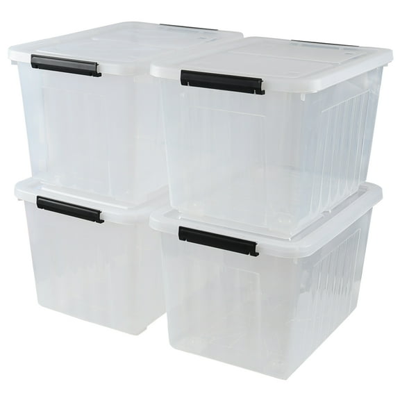 Ewingger 50 Liter Clear Plastic Lidded Storage Bin with Wheels, 4 Pack