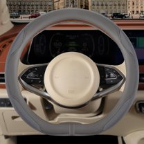 Universal 15 Inch Nappa Leather Steering Wheel Cover, Advanced Microfiber Leather Non-Slip Breathable Fabric, Warm in Winter and Cool in Summer, Gray-D-Shape