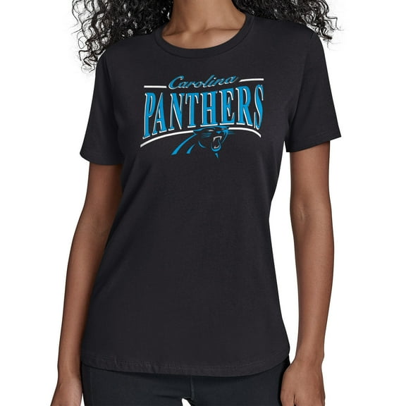 Women's Starter Black Carolina Panthers Arch Stripe T-Shirt