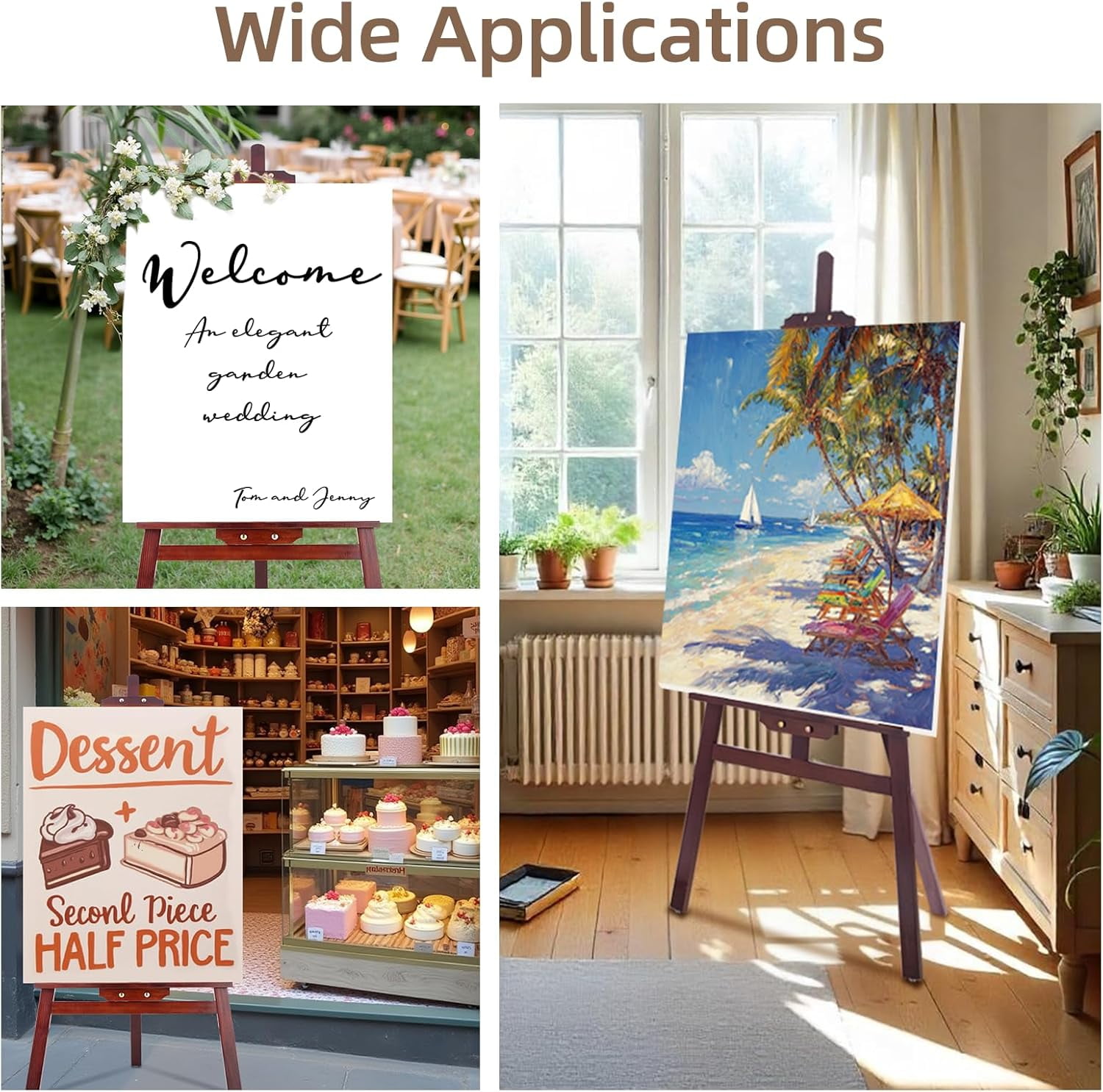 LAVFOX Brown Folding Wooden Paint Easel, Adjustable Display Stand for Canvas up to 42 Inches, Welcome Sign Holder for Weddings and Presentation