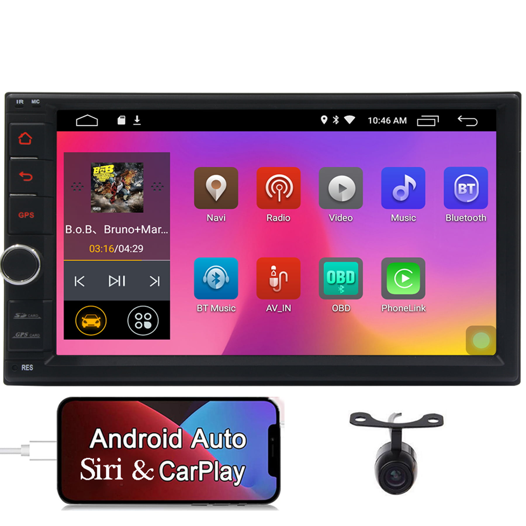 Double Din Android Car Stereo with Wireless Apple Carplay and Wired Android Auto Car in-Dash Navigation GPS Unit 7 Inch Touch Screen Car Stereo with Bluetooth and Backup Camera
