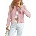 thumbnail image 2 of Womens Button Down Cardigan Sweaters Light-Weight Long Sleeve Crew Neck Summer Knit Open Front Tops Pink M, 2 of 7