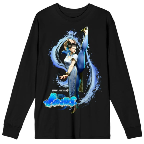 Street Fighter VI Chun-Li Graffiti Name Crew Neck Long Sleeve Black Adult Tee-Small