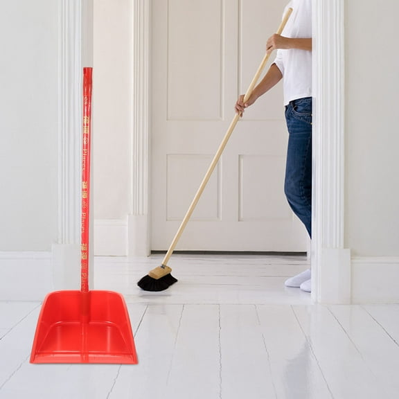 TEHAUX Heavy Duty Red Metal Dustpan with Handle for Household Cleaning and Outdoor Use