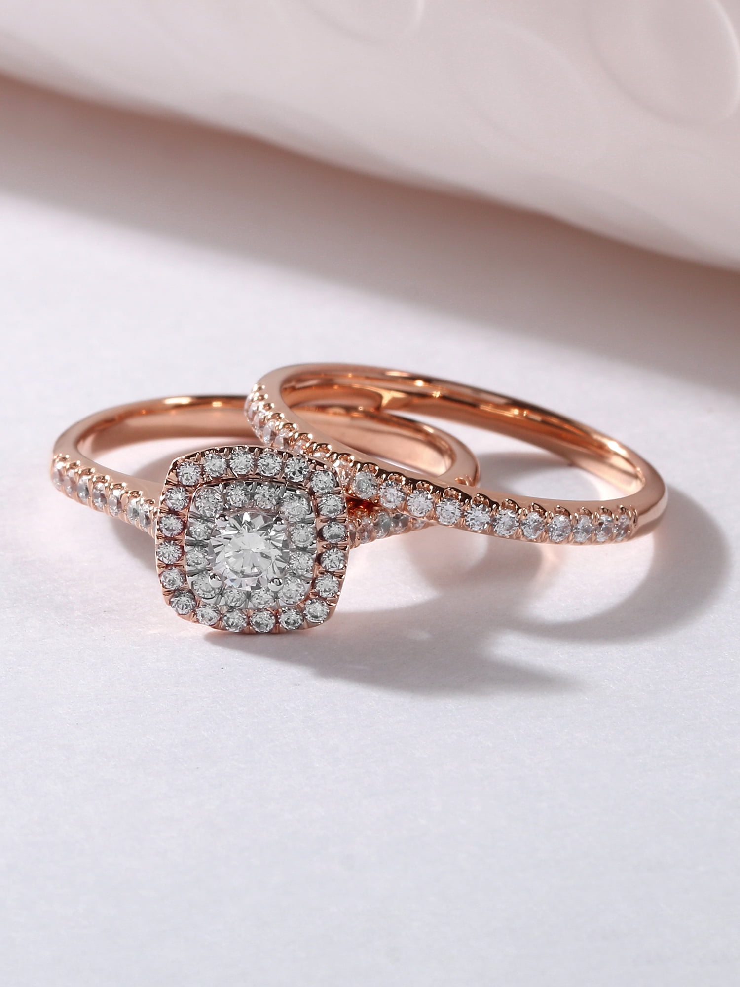 3/4 Carat T.W. Diamond 10kt Rose Gold Double Halo Engagement Ring Set