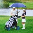 thumbnail image 3 of Gymax 4 Wheels Foldable Golf Push Pull Cart Trolley w/ Brake Waterproof Bag Blue, 3 of 10