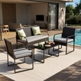 thumbnail image 3 of Asofer 4 Pieces Patio Furniture Set, All-Weather Outdoor Rattan Conversation Set with Glass Table for Lawn, Porch, Grey, 3 of 6