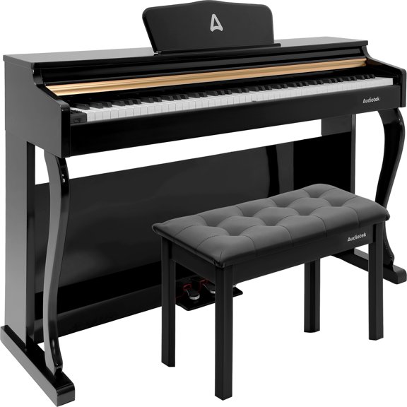 Piano Teclado Negro Audiotek 88 Teclas Contrapeso Incluye Banco y Pedales