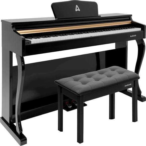 Piano Teclado Negro Audiotek 88 Teclas Contrapeso Incluye Banco y Pedales