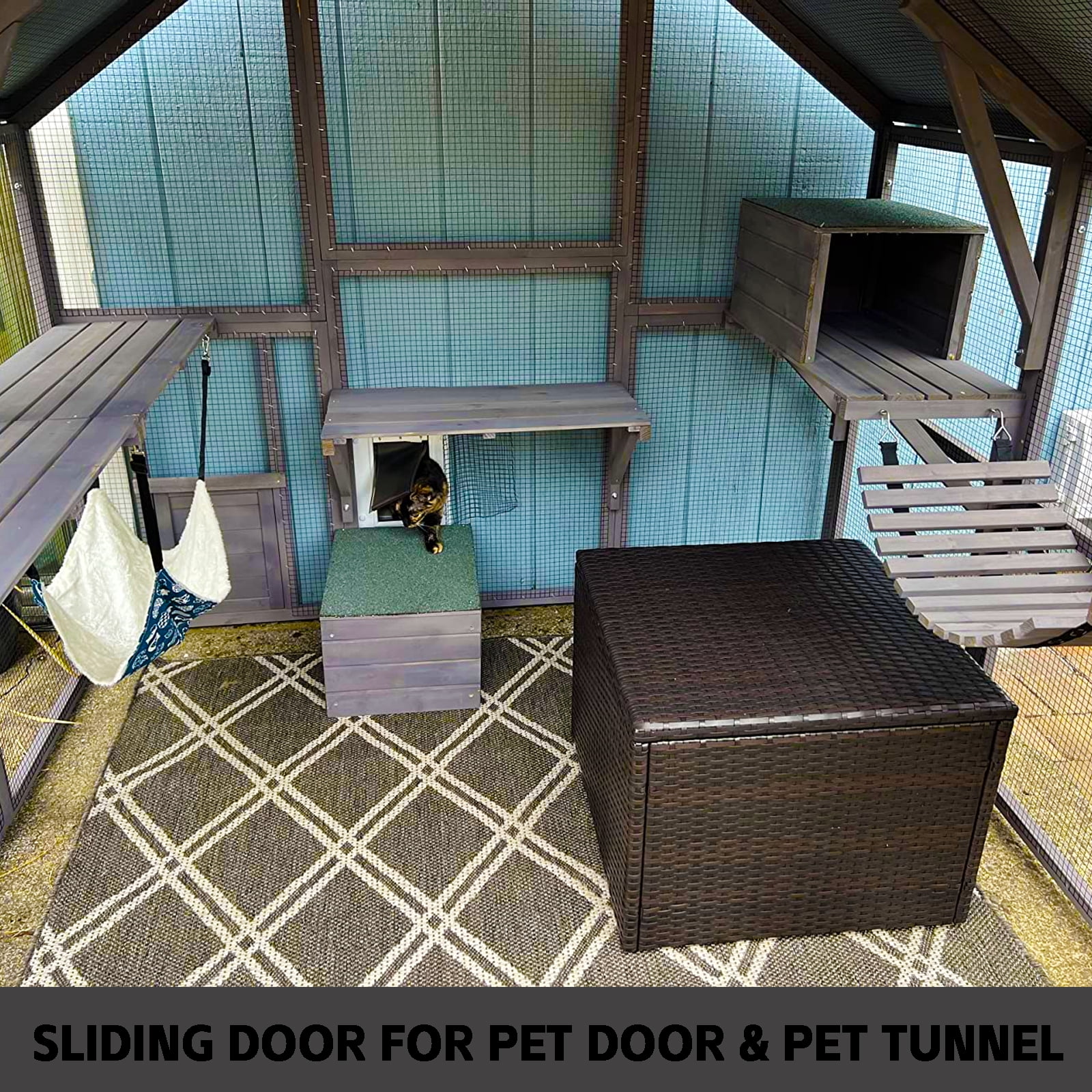 Outdoor Cat Enclosure 110" Large Kitten Playground with Platforms, Upgraded Waterproof Cover - Gray&White