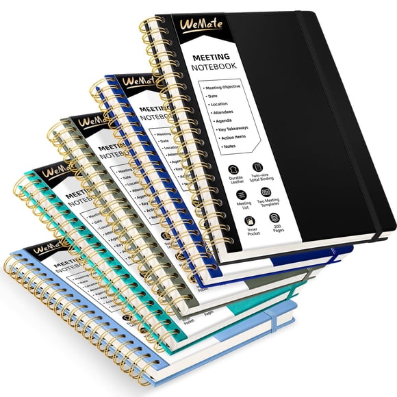 Set de 5 Cuadernos para Reuniones WEMATE de 200 Páginas con Cubierta de Cuero PU