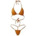 thumbnail image 3 of HEVIRGO 2Pcs Lady Solid Color Halter Mini Bra G-String Bikini Set Swimwear Swimsuit, 3 of 10