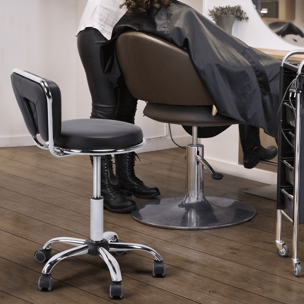 Alden Design Adjustable Mid-back Salon Stool with Wheels for Manicure Massage Spa, Black