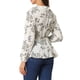 thumbnail image 3 of Blusa de mujer con volantes y escote en V de la edición INSPIRE CHIC, floral, con lazo autoadherente, peplum, talla XL, blanca, 3 of 6