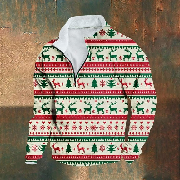 EchfiProm Mens Fleece Sweatshirts Mock Neck Zipper Graphic Christmas Funny Shirts for Men Trendy L