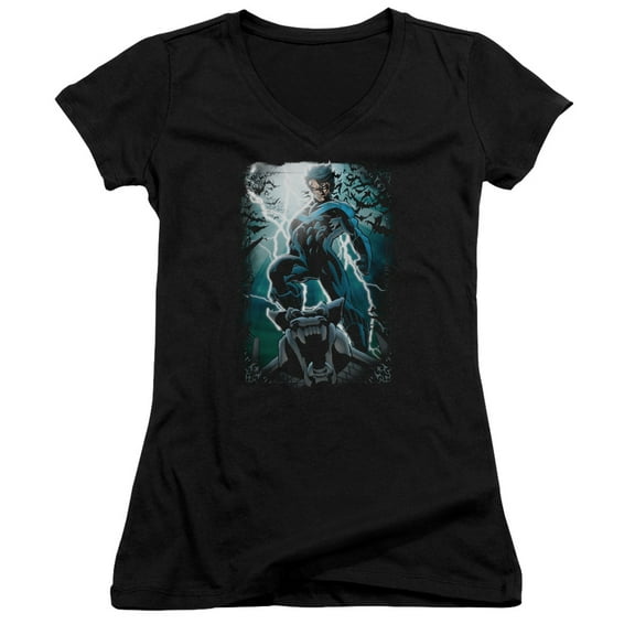 Batman Night Light Junior Women's T-Shirt V-Neck Black
