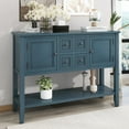 thumbnail image 6 of Modern Storage Vintage Console Table with 4 Drawers and 2 Cabinets, Wooden Buffet Sideboard Table with Open Bottom Shelf, Accent Side Table for Living Room, Kitchen, Entryway, Light Navy, 6 of 9