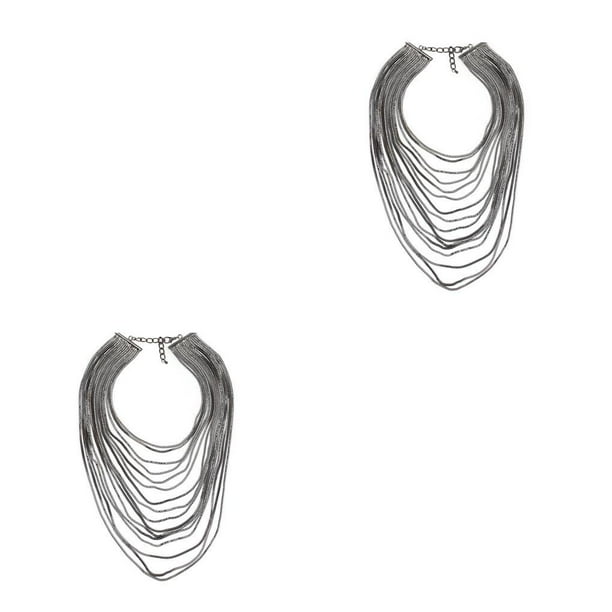 Qarigey Gargantilla de cadena de Metal de lujo, Maxi collar étnico, moda larga multicapa, joyería para banquete, fiesta de baile de boda Negro 2Conjunto
