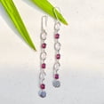 thumbnail image 3 of 4.45 Ct Rose Quartz Rhodolite Garnet 925 Sterling Silver Dangle Earrings, 3 of 5